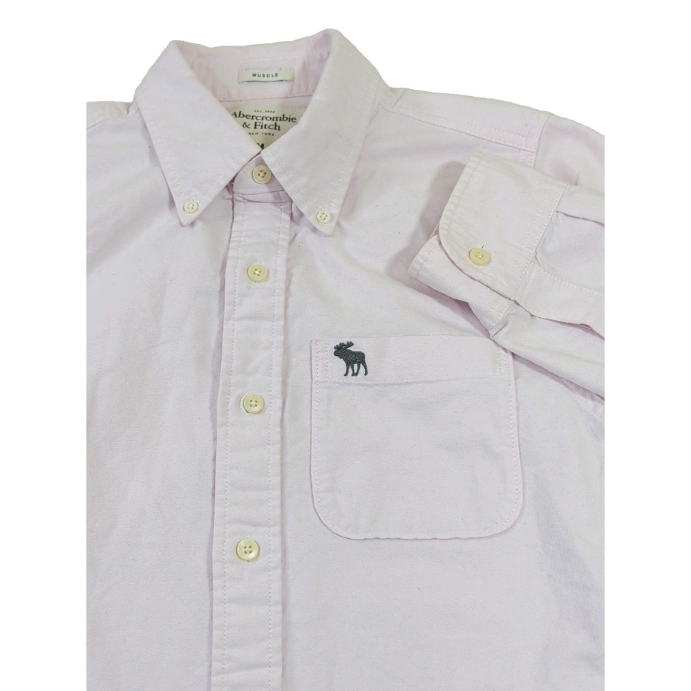 Abercrombie‎ Fitch Button Down Shirt Mens M Pink Muscle Fit Moose Preppy Casual